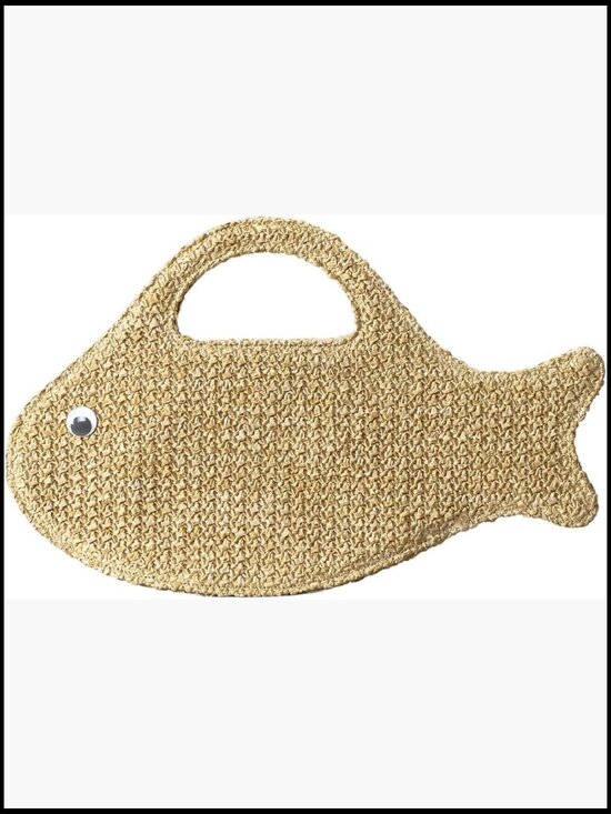 Handbags - Straw Clutch Purse Woven Raffia Beach Bag Fish Shape Top Handle Unique Handbag
